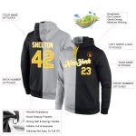 Custom Gray Black Gold Split Sports Hoodie Personalized with Name and Number - Fashion Pullover Sweatshirt for Team Personalized