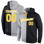 Custom Gray Black Gold Split Sports Hoodie Personalized with Name and Number - Fashion Pullover Sweatshirt for Team Personalized