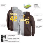 Custom Name Number Pullover Hoodie - Personalized Gray Gold-Brown Fashion Sports Sweatshirt Personalized Stitched Gray Gold-Brown