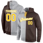 Custom Name Number Pullover Hoodie - Personalized Gray Gold-Brown Fashion Sports Sweatshirt Personalized Stitched Gray Gold-Brown