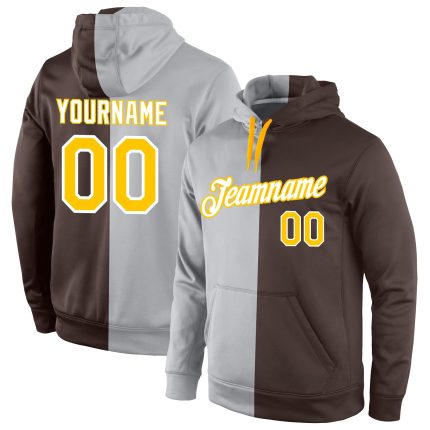 Custom Name Number Pullover Hoodie - Personalized Gray Gold-Brown Fashion Sports Sweatshirt Personalized Stitched Gray Gold-Brown