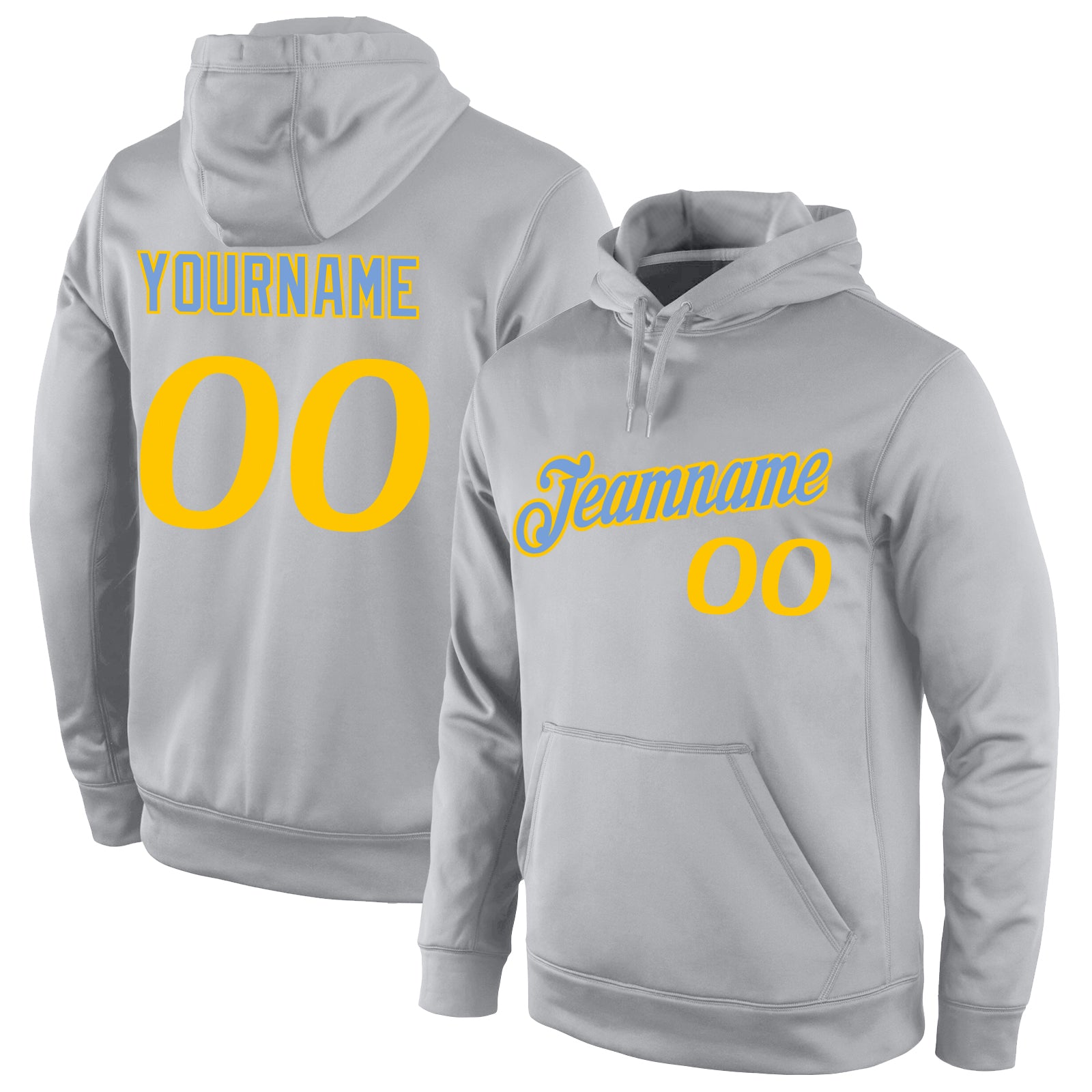 Custom Name Number Sports Hoodie Sweatshirt Pullover Gray Gold Stitched Team Apparel Personalized Stitched Gray Gold Sports