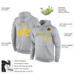 Custom Name Number Sports Hoodie Sweatshirt Pullover Gray Gold Stitched Team Apparel Personalized Stitched Gray Gold Sports