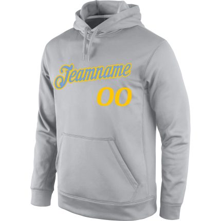 Custom Name Number Sports Hoodie Sweatshirt Pullover Gray Gold Stitched Team Apparel Personalized Stitched Gray Gold Sports