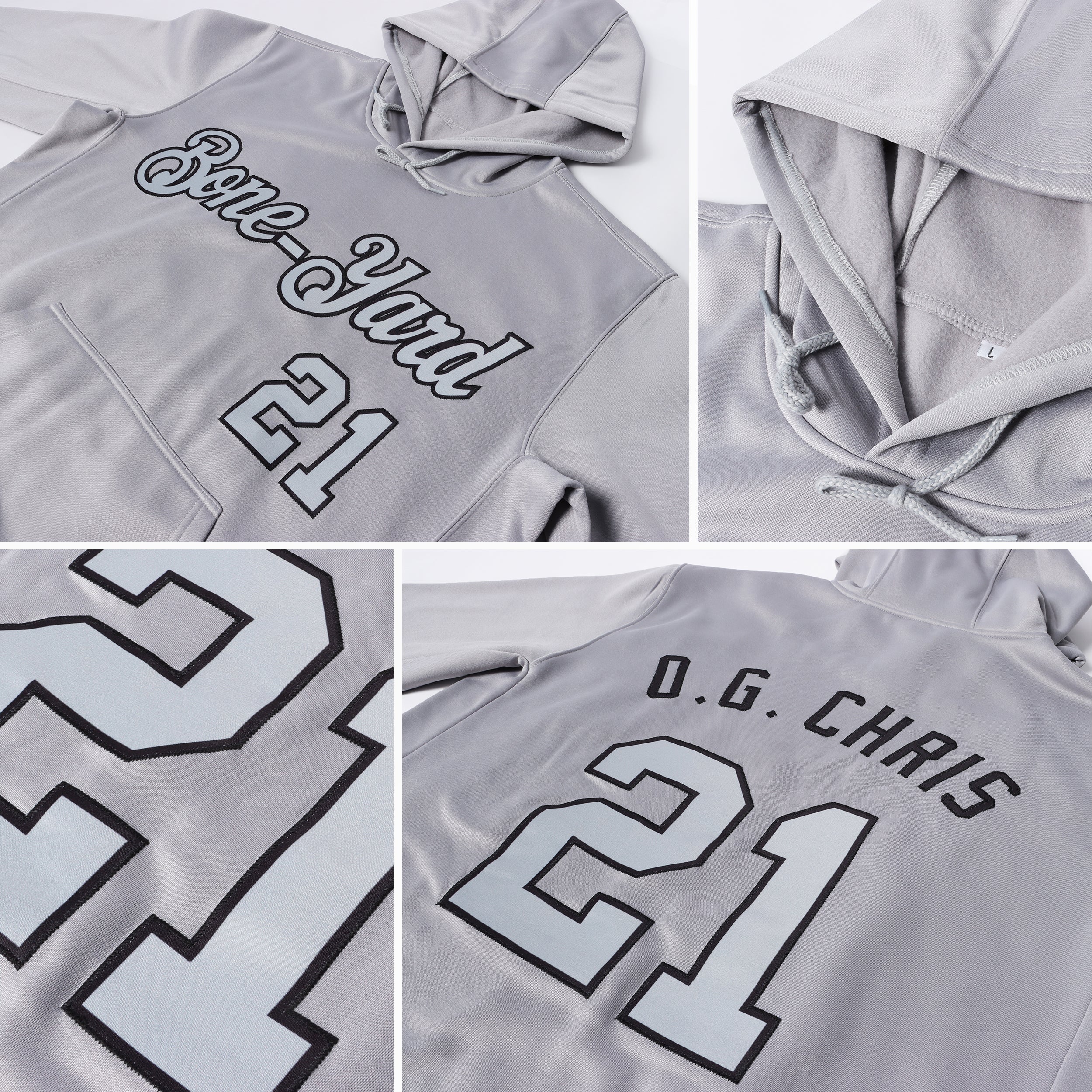 Personalized Stitched Gray Gray-Black Sports Pullover Sweatshirt Hoodie Team Custom Name and Number Custom Name and Number Gray-Black Sports Hoodie Sweatshirt Pullover - Personalized Team Apparel Personalized Stitched Gray - Image 7
