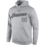 Custom Name and Number Gray-Black Sports Hoodie Sweatshirt Pullover - Personalized Team Apparel Personalized Stitched Gray