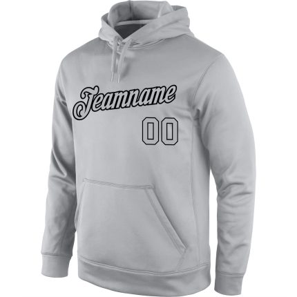 Custom Name and Number Gray-Black Sports Hoodie Sweatshirt Pullover - Personalized Team Apparel Personalized Stitched Gray