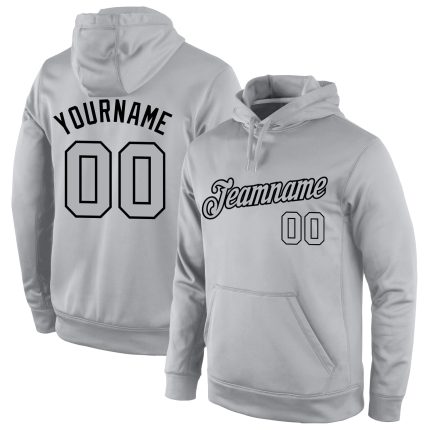 Custom Name and Number Gray-Black Sports Hoodie Sweatshirt Pullover - Personalized Team Apparel Personalized Stitched Gray