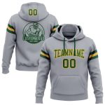 Custom Name Number Football Hoodie Sweatshirt Gray Green Gold Stitched Pullover Personalized Stitched Gray Green-Gold Football