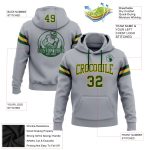 Custom Name Number Football Hoodie Sweatshirt Gray Green Gold Stitched Pullover Personalized Stitched Gray Green-Gold Football