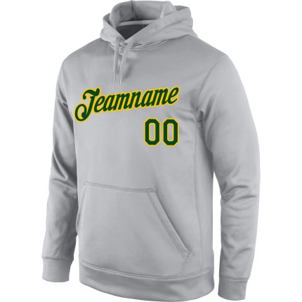 Custom Name Number Pullover Hoodie Sports Sweatshirt Gray Green-Gold Stitched Personalized Stitched Gray Green-Gold Sports