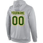 Custom Name Number Pullover Hoodie Sports Sweatshirt Gray Green-Gold Stitched Personalized Stitched Gray Green-Gold Sports