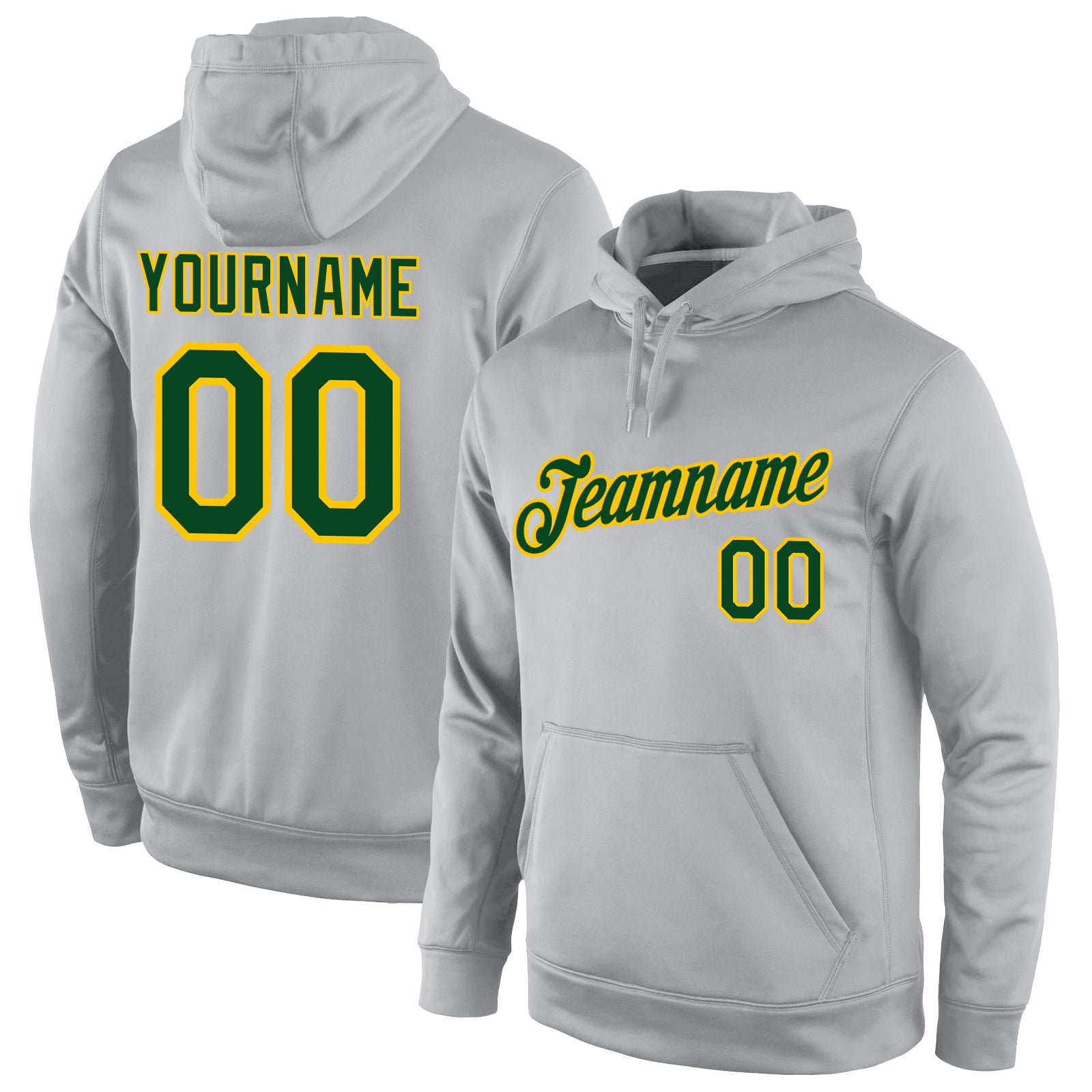 Custom Name Number Pullover Hoodie Sports Sweatshirt Gray Green-Gold Stitched Personalized Stitched Gray Green-Gold Sports