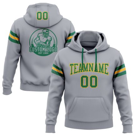 Custom Name & Number Football Pullover Hoodie - Personalized Stitched Gray Kelly Green Gold Sweatshirt Personalized Stitched