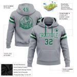 Custom Stitched Gray Kelly Green-White Football Hoodie Sweatshirt Personalized with Team Name and Number Personalized Stitched