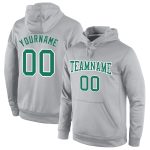 Custom Sports Hoodie with Name and Number - Personalized Gray Kelly Green White Stitched Pullover Sweatshirt Personalized
