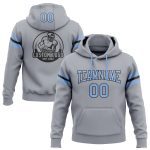 Custom Football Hoodie with Personalized Name & Number - Gray Light Blue-Black Pullover Sweatshirt Personalized Stitched