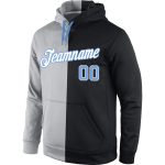 Custom Team Name & Number Sweatshirt Hoodie - Personalized Stitched Gray Light Blue-Black Split Fashion Pullover Personalized