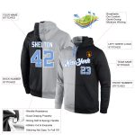 Custom Team Name & Number Sweatshirt Hoodie - Personalized Stitched Gray Light Blue-Black Split Fashion Pullover Personalized