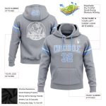 Custom Football Hoodie with Personalized Name and Number, Stitched Gray Light Blue-White Pullover Sweatshirt Personalized