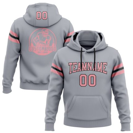 Personalized Custom Name Number Football Pullover Hoodie Medium Gray Pink-Black Sweatshirt Personalized Stitched Gray Medium