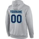 Custom Team Hoodie with Name and Number - Personalized Gray Navy-Aqua Sports Pullover Sweatshirt Personalized Stitched Gray