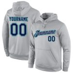 Custom Team Hoodie with Name and Number - Personalized Gray Navy-Aqua Sports Pullover Sweatshirt Personalized Stitched Gray
