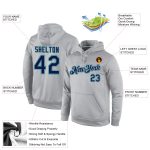 Custom Team Hoodie with Name and Number - Personalized Gray Navy-Aqua Sports Pullover Sweatshirt Personalized Stitched Gray