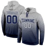 Custom Name and Number Pullover Hoodie for Sports, Personalized Stitched Gray Navy Fade Fashion Sweatshirt Personalized Stitched