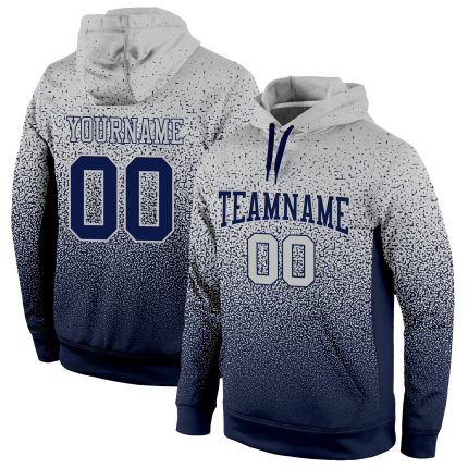 Custom Name and Number Pullover Hoodie for Sports, Personalized Stitched Gray Navy Fade Fashion Sweatshirt Personalized Stitched