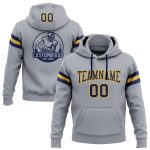 Customizable Football Hoodie Sweatshirt with Stitched Name and Number - Gray Navy Gold Personalized Stitched Gray Navy-Gold
