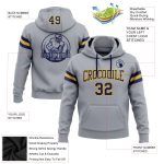 Customizable Football Hoodie Sweatshirt with Stitched Name and Number - Gray Navy Gold Personalized Stitched Gray Navy-Gold