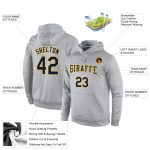 Custom Team Name Number Gray Navy Gold Pullover Sports Hoodie Personalized Stitched Sweatshirt Personalized Stitched Gray