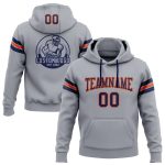 Custom Name and Number Football Hoodie - Personalized Gray Navy Orange Stitched Pullover Sweatshirt Personalized Stitched