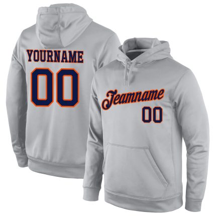 Custom Team Name Number Sports Hoodie - Personalized Gray Navy-Orange Pullover Sweatshirt Personalized Stitched Gray Navy-Orange