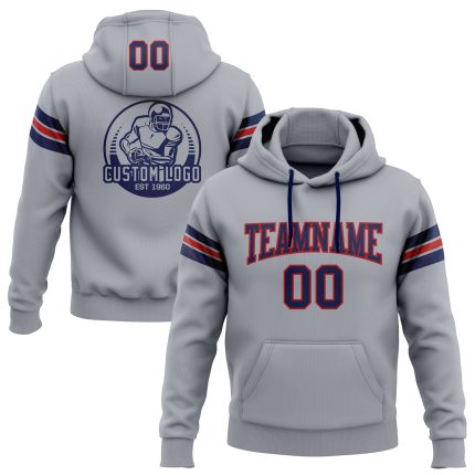 Custom Team Name Number Football Hoodie Sweatshirt Gray Navy Red Pullover Personalized Stitched Personalized Stitched Gray