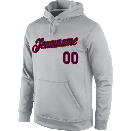 Custom Team Name Number Sports Hoodie Sweatshirt Personalized Gray Navy-Red Stitched Pullover Personalized Stitched Gray
