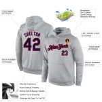 Custom Team Name Number Sports Hoodie Sweatshirt Personalized Gray Navy-Red Stitched Pullover Personalized Stitched Gray