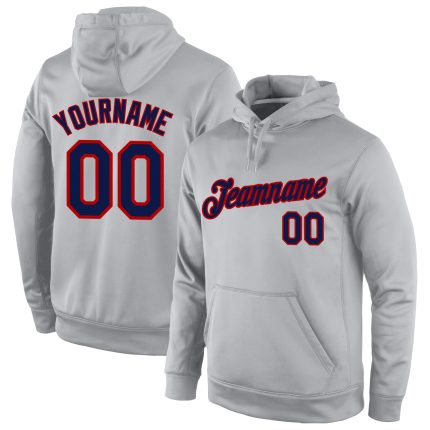 Custom Team Name Number Sports Hoodie Sweatshirt Personalized Gray Navy-Red Stitched Pullover Personalized Stitched Gray