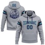 Custom Name Number Personalized Football Hoodie Sweatshirt Gray Navy Teal Pullover for Team Support Personalized Stitched