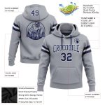 Custom Name Number Personalized Football Hoodie Sweatshirt Pullover Gray Navy White Personalized Stitched Gray Navy-White