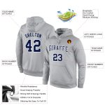 Personalized Gray Navy-White Sports Hoodie Sweatshirt Pullover for Men and Women Personalized Stitched Gray Navy-White Sports