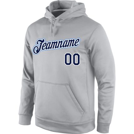 Custom Name Number Hoodie Sweatshirt Personalized Stitched Sports Pullover Gray Navy White Team Apparel Personalized Stitched