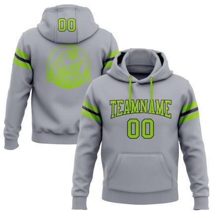 Custom Football Hoodie Pullover Sweatshirt with Personalized Name & Number in Gray Neon Green-Black Personalized Stitched