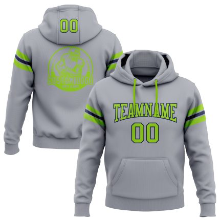 Custom Name Number Football Hoodie Sweatshirt Personalized Stitched Gray Neon Green Navy Team Apparel Personalized Stitched