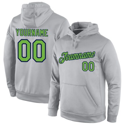 Custom Sports Hoodie with Personalized Name & Number - Gray Neon Green-Navy Pullover Sweatshirt Personalized Stitched Gray