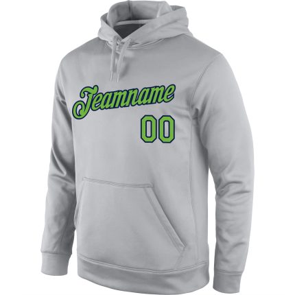 Custom Sports Hoodie with Personalized Name & Number - Gray Neon Green-Navy Pullover Sweatshirt Personalized Stitched Gray