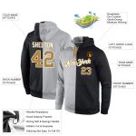 Custom Name Number Personalized Pullover Hoodie Sports Sweatshirt Gray Old Gold Black Split Design Personalized Stitched