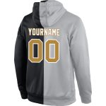 Custom Name Number Personalized Pullover Hoodie Sports Sweatshirt Gray Old Gold Black Split Design Personalized Stitched