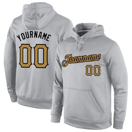 Custom Name and Number Gray Black Gold Sports Hoodie Sweatshirt Pullover Personalized Stitched Gray Old Gold-Black Sports